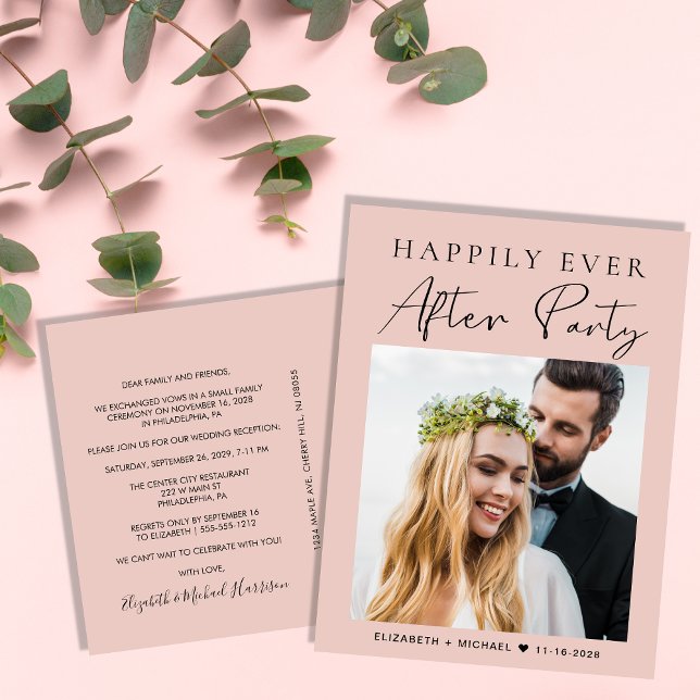 Carte Postale Faire-part Photo de réception de mariage rose poudré (Créateur téléchargé)