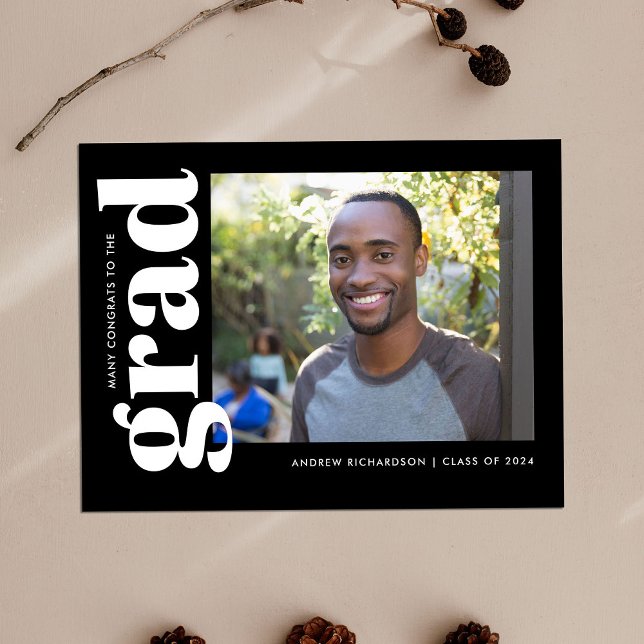 Carte Postale Faire-part Photo de remise de diplôme classique en noir et bl (Créateur téléchargé)