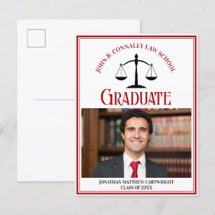 Carte Postale Faire-part Photo de remise de diplôme de l'école de droit en 