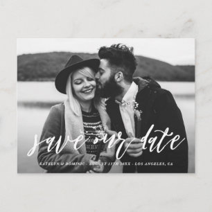 Carte Postale Faire-part Photo de script lettres main blanche Enregistrer l