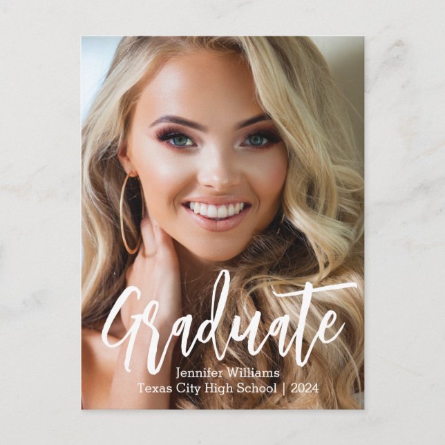Carte Postale Faire-part photo d'écriture manuscrite élégante remise des di (Devant)