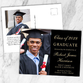 Carte Postale Faire-part Photo élégante Black Gold College Graduation