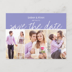 Carte Postale Faire-part Photo élégante Enregistrer la date Purple Stripe C