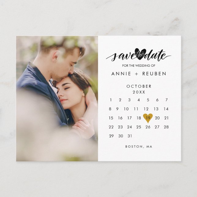 Carte Postale Faire-part Photo Enregistrer la date Calendrier Elegant Gold  (Devant)