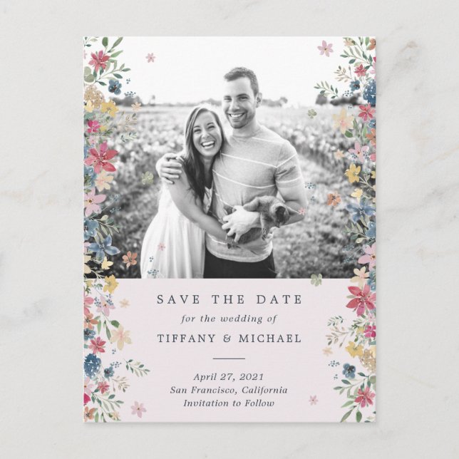 Carte Postale Faire-part Photo florale Enregistrer la date (Devant)