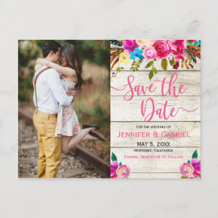 Carte Postale Faire-part Photo manuscrite rose florale Enregistrer la date