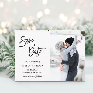 Carte Postale Faire-part Photo Mariage moderne noir et blanc Enregistrer la