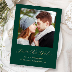 Carte Postale Faire-part Photo minimale Emerald Green Gold Enregistrer la d