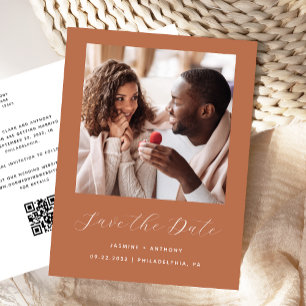 Carte Postale Faire-part Photo minimale en Terracotta QR Code Enregistrer l
