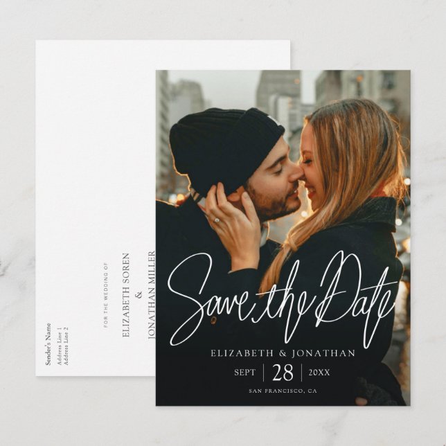 Carte Postale Faire-part Photo moderne design Enregistrer la date Mariage (Devant / Derrière)