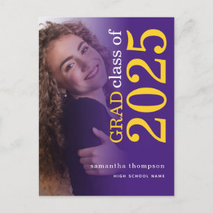 Carte Postale Faire-part Photo Moderne Jaune Violet 2025 Remise de diplômes