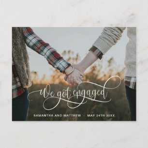 Carte Postale Faire-part Photo, Nous nous sommes fiancés Écriture Blanche F