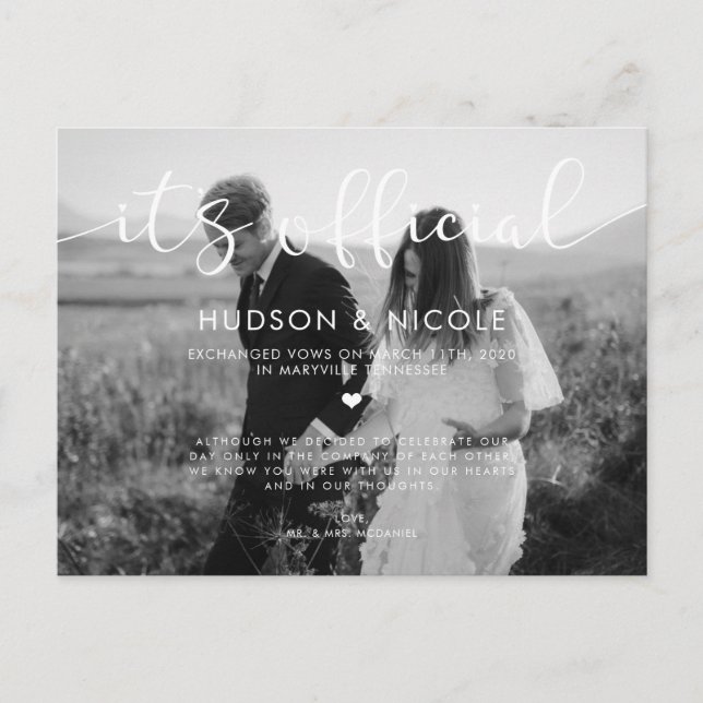 Carte Postale Faire-part Photo officielle du Mariage Elopement (Devant)