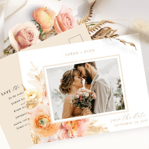 Carte Postale Faire-part Photo Peach Blush et Cream Wedding Enregistrer la 