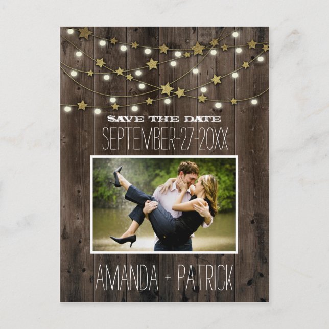 Carte Postale Faire-part Photo Rustic Grange Mariage en bois Enregistrer Le (Devant)