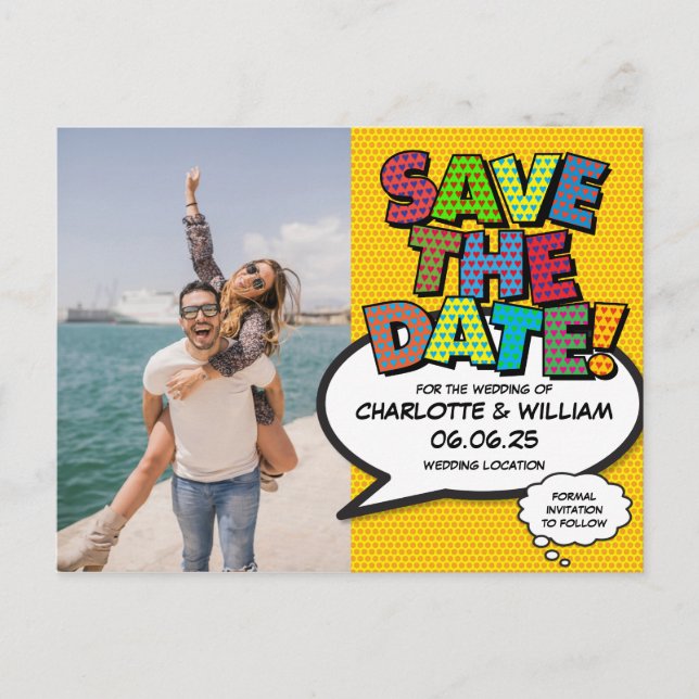 Carte Postale Faire-part Photo Save the Date Moderne Bande Dessinée Amusant (Devant)