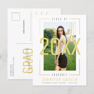 Carte Postale Faire-part Photo simple moderne tendance Gold White Graduatio
