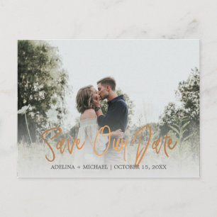 Carte Postale Faire-part Photographie de mariage à typographie cuivre or sa