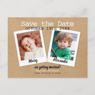 Carte Postale Faire-part Photos d'enfance Enregistrez la date Boho Rustique