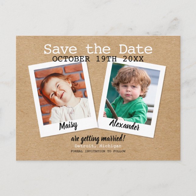 Carte Postale Faire-part Photos d'enfance Enregistrez la date Boho Rustique (Devant)