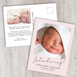 Carte Postale Faire-part Photos Pink Baby Girl Birth