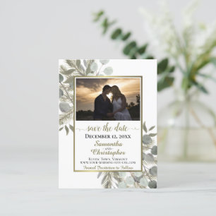 Carte Postale Faire-part Pin rustique & Eucalyptus Blanc Enregistrer la pho