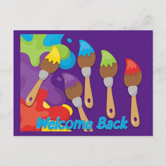 Carte Postale Faire-part Pinceaux de retour Couleurs primaires Personnalisé (Devant)