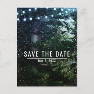 Carte Postale Faire-part Pine Tree & Lights Mariage d'hiver Enregistrer la 