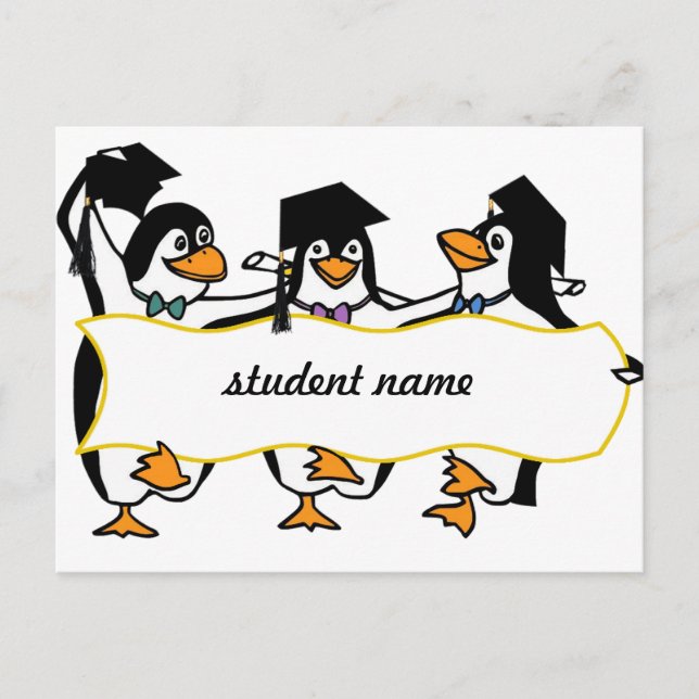 Carte Postale Faire-part Pingouins mignons de dessin animé avec bannière (Devant)