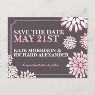 Carte Postale Faire-part Pink and Grey Floral Save the Date Postcard