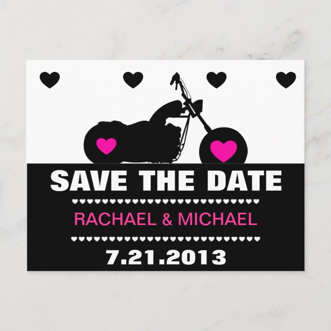 Carte Postale Faire-part Pink, Black & White Motorcycle Biker Enregistrer l (Devant)