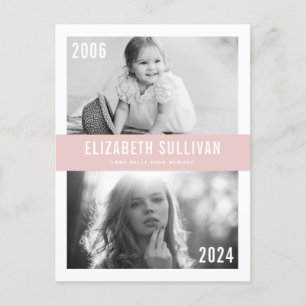 Carte Postale Faire-part Pink blush hier et maintenant Collage photo Gradua