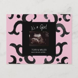 Carte Postale Faire-part Pink C'est une fille Ultrasound Photo Arrivée prév