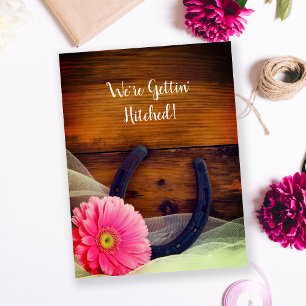 Carte Postale Faire-part Pink Daisy Horseshoe Pays Western Mariage