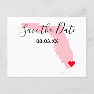 Carte Postale Faire-part Pink Florida Red Heart Enregistrer la date