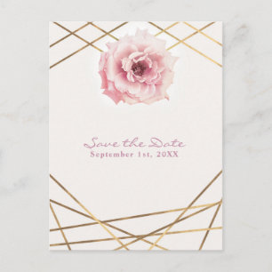 Carte Postale Faire-part Pink & Gold Floral Glam Party Enregistrer la date