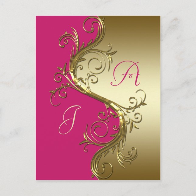 Carte Postale Faire-part Pink Gold Ornate Fils Enregistrer La Date (Devant)