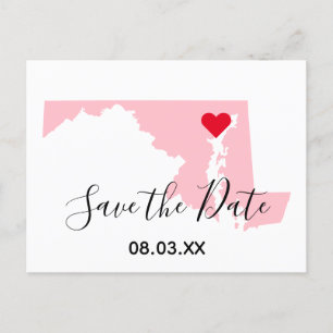Carte Postale Faire-part Pink Maryland Red Heart Enregistrer la date