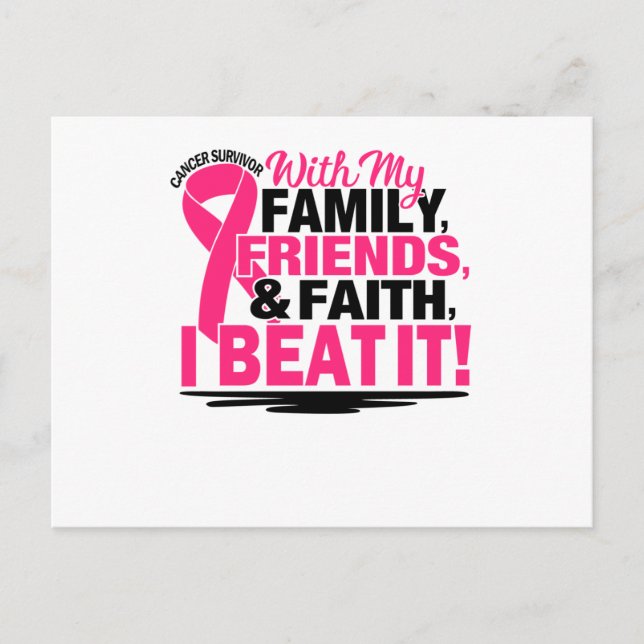 Carte Postale Faire-part Pink Ribbon Cancer Survivant Amis Famille Et Fai (Devant)