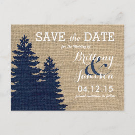 Carte Postale Faire-part Pins de Burlap rustique hiver Enregistrer la date