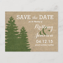 Carte Postale Faire-part Pins de Burlap rustique hiver Enregistrer la date