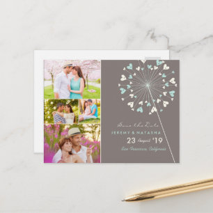 Carte Postale Faire-part Pissenlits Amour Coeurs 4 Multi Photo Enregistrer