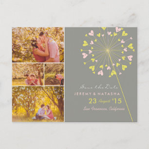 Carte Postale Faire-part Pissenlits Roses Cœurs Amour 4 Photo Enregistrer L