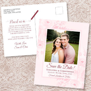 Carte Postale Faire-part Pivoines roses blush & Photo Enregistrez la date d