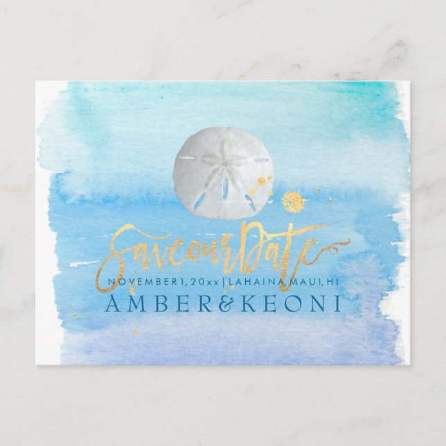 Carte Postale Faire-part PixDezines Aquarelle/Étoile de mer/Plage Sauvegard (Devant)