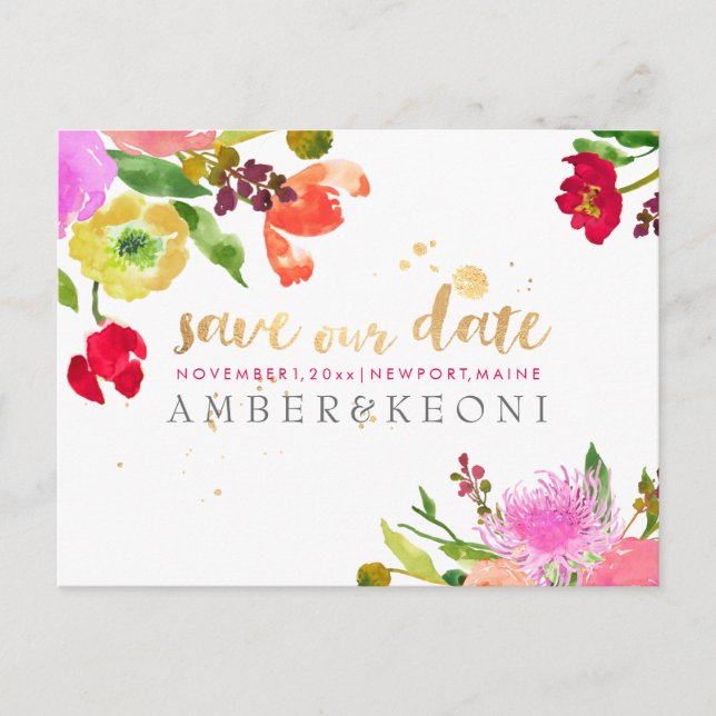 Carte Postale Faire-part PixDezines aquarelle florale enregistrer la photo  (Devant)