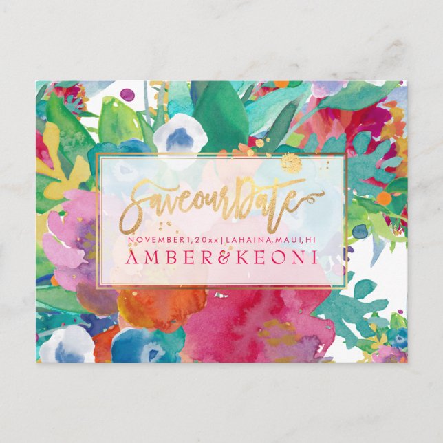 Carte Postale Faire-part PixDezines Boho Floral Aquarelle Date de sauvegard (Devant)