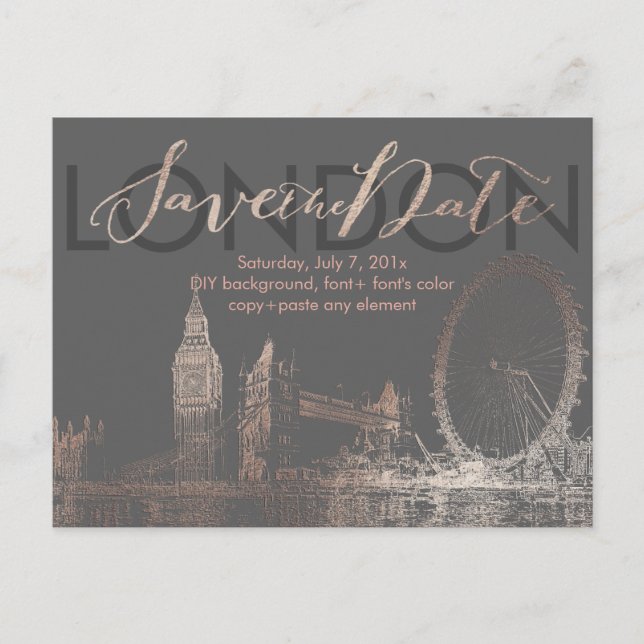 Carte Postale Faire-part PixDezines/Date à Sauvegarder/Rose Gold/Paris n'es (Devant)