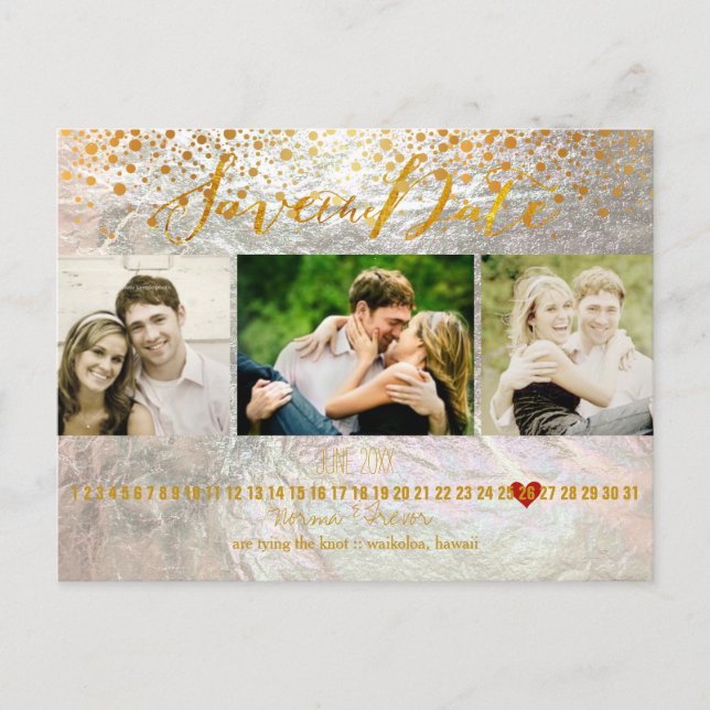 Carte Postale Faire-part PixDezines ébloui/faux foil/photos save the date (Devant)