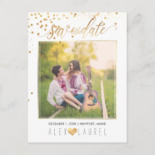 Carte Postale Faire-part PixDezines Enregistrer la Confetti Date/Faux Gold